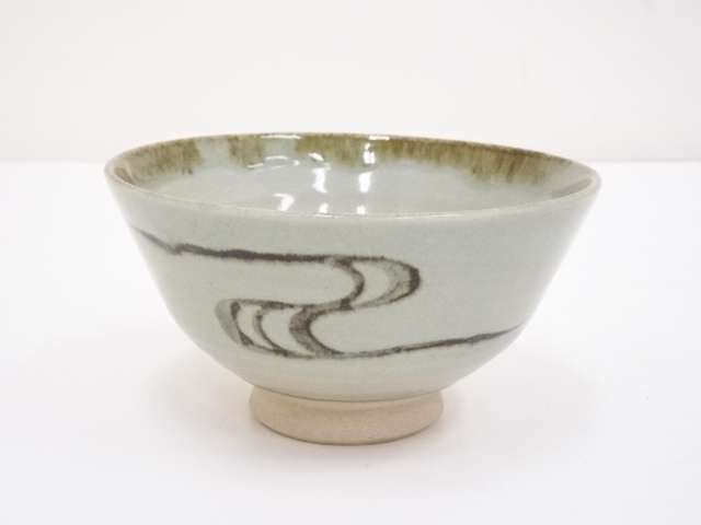 京焼　原知造　鉄絵流水文茶碗